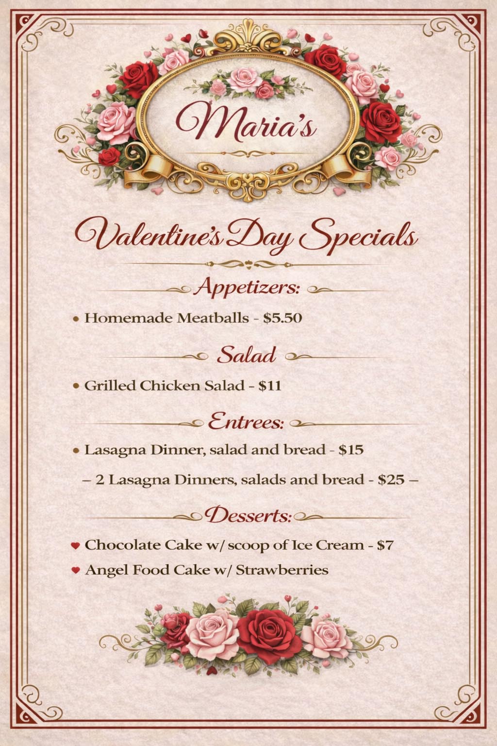 Marias full menu